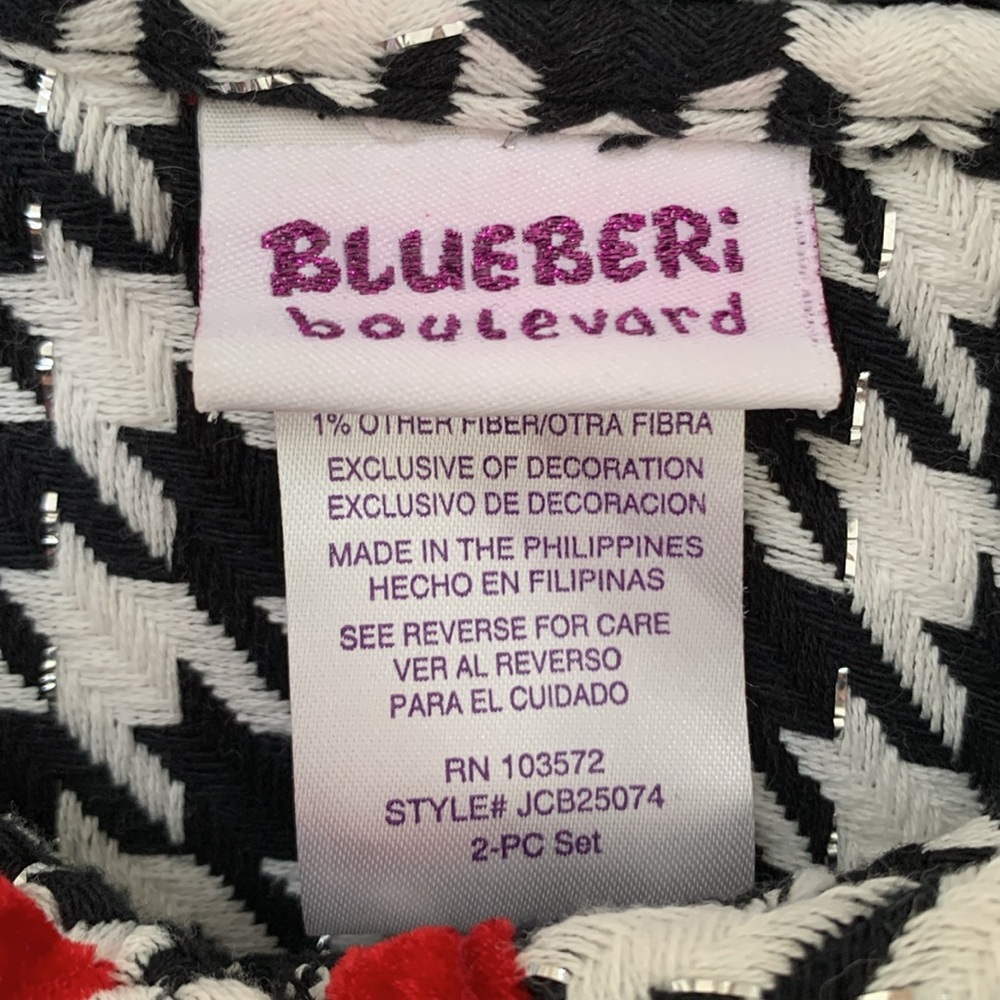 Blueberi Boulevard Black and White Houndstooth Jacket with Red Velvet Details - Picture 5 of 8